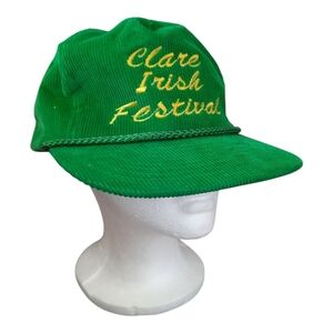 Vintage Clare Irish Festival kelly green corduroy embroidered Dad trucker hat